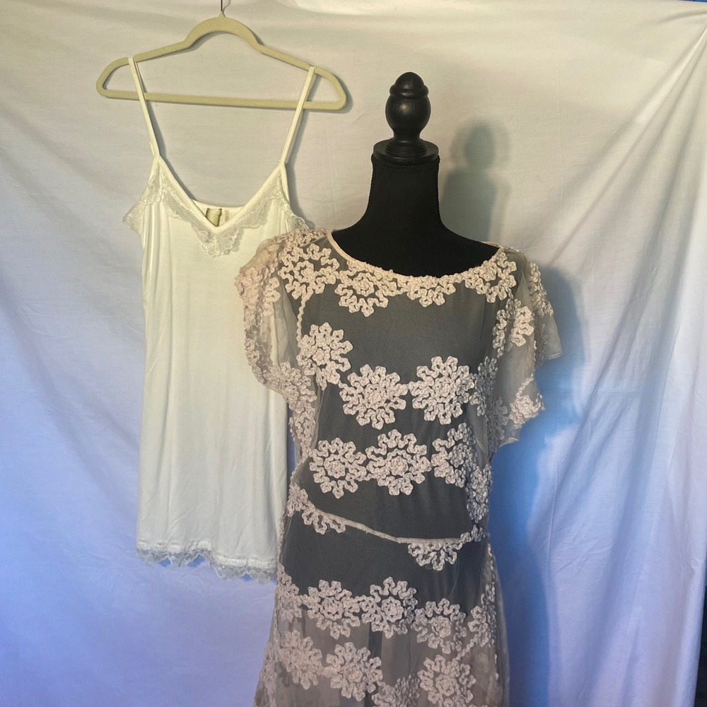 Aratta Lace Floral Dress Vintage Long Spaghetti Strap Cami Included Sz L NWT